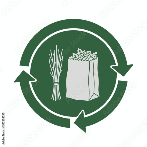 Recycling symbol with leaves and branches.
