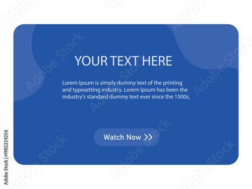 Modern blue video player interface design with abstract background and 'watch now' button, vector illustration.