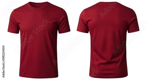 Front and back view of a plain short-sleeved crew neck t-shirt in a rich solid burgundy color isolated on white