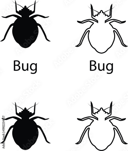 Bug insect icon set collection group, beetle pest bug, insect parasite symbol, crawling insect icons in black flat and line style vector, infestation pest control symbol graphic pack