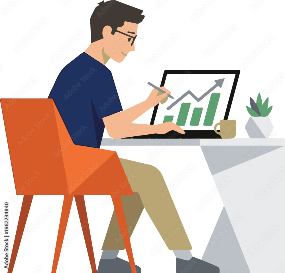 Fototapeta premium Professional designer working on digital tablet with financial growth chart