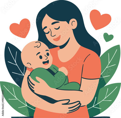 Motherly love concept Vector Illustration for  poster, T-Shirt Design and Print-on-Demand