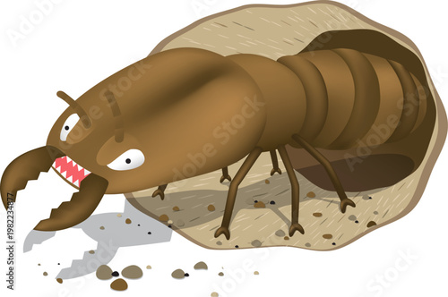 Vector of Termite cartoon character gnawing wood.