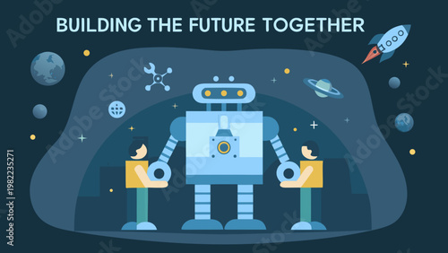 Building the future together people robot and space exploration themes