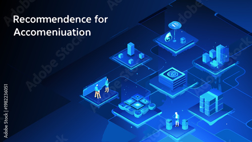 Isometric illustration of data analysis and recommendation system concepts
