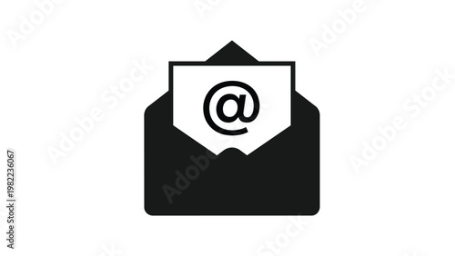 Email Communication Icon: A minimalist icon representing electronic mail, the envelope gracefully opens to reveal a sheet of paper.