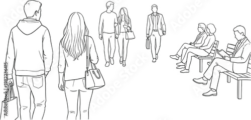 People Walking and Sitting in Public Space Icon Set with Casual and Professional Characters for Websites, Apps, and Digital Media Designs