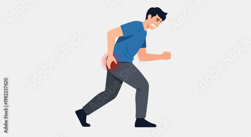 A man clutching his lower back in pain from a muscular injury, flat illustration