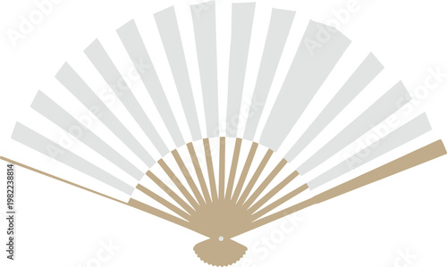 Traditional folding hand fan isolated, elegant Asian accessory, paper and wood fan design, minimal decorative vector illustration