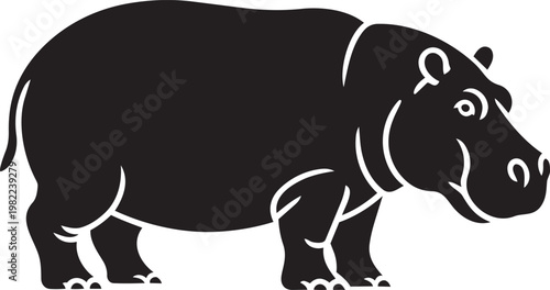 Black hippopotamus, animal icon, wildlife symbol, vector illustration