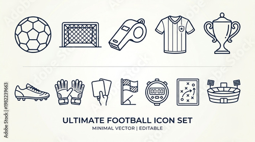Ultimate Football Soccer Icon Set Minimal Vector Line Art Collection
