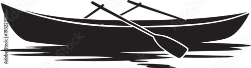 Black boat, rowing boat, vector icon, watercraft, oar