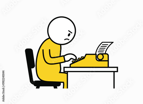 Man looking angry using old typewriter with paper document suggesting writing or work concept.