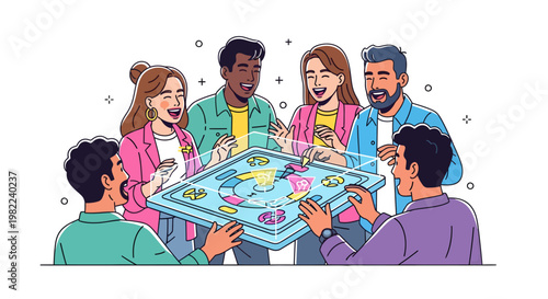 Friends playing board game together with fun and excitement