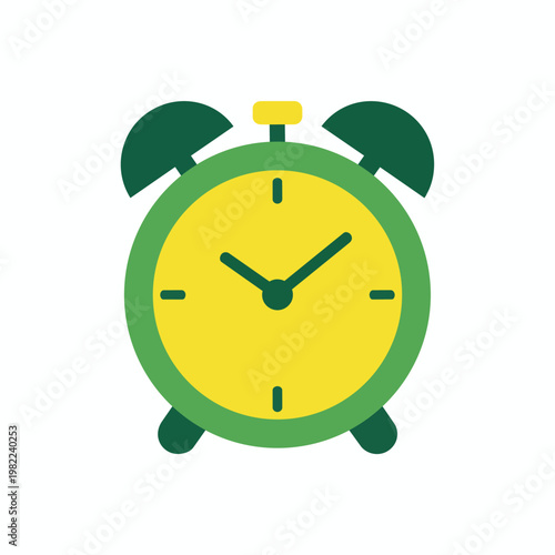 Green and yellow alarm clock ringing to signify time management punctuality and meeting deadlines.