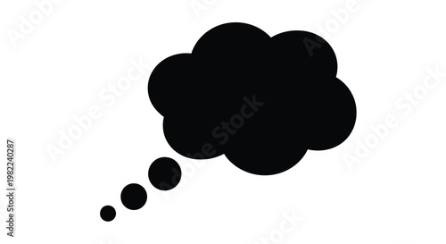 A simple black thought bubble illustration with a speech tail isolated on a white background