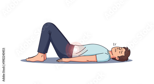 A man lying down with bent knees suffering from intense lower back pain symptoms
