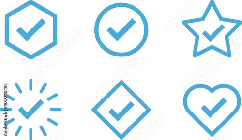 Checkmark Icon Vector Set with Different Shapes and Styles for Approval, Completion, and Verification Designs