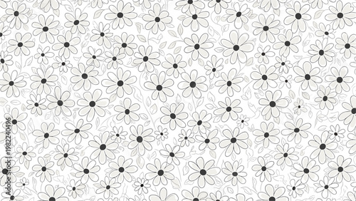 Dense seamless pattern featuring small white daisy flowers with black centers covering the entire white background.