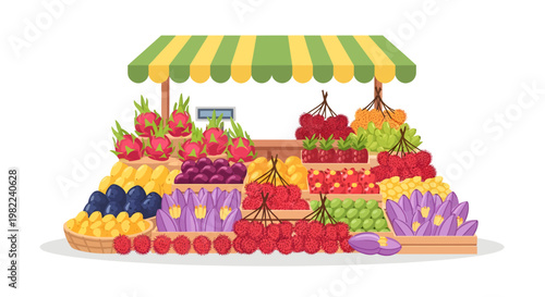 Vibrant fruit stand with colorful produce on display outdoors