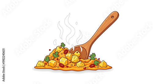 Delicious homemade pizza with wooden spoon on white background