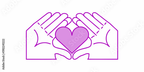 Hands cradling a purple heart symbol representing care and affection
