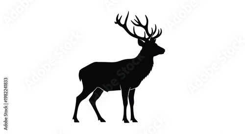 Majestic stag with large antlers stands in striking profile silhouette