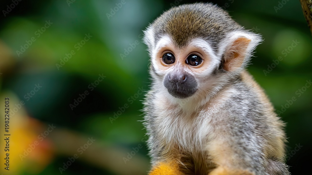 Obraz premium Emotional Support Monkey Sitting on a Branch in a Green Forest Setting During Daylight