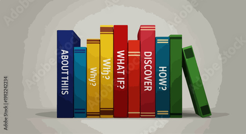 Colorful Books with Questions on Spine.