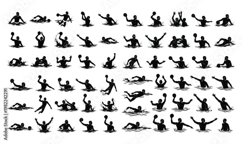 Water Polo Player Silhouettes Set