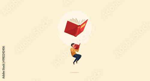 Man Carrying Red Suitcase in Air.