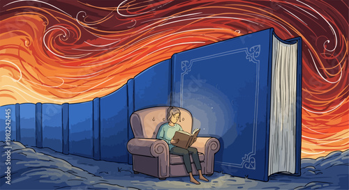 Man Sitting in Giant Book.