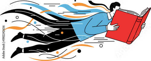 Woman Flying with Red Book.