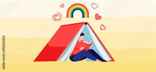 Woman Relaxing Inside Open Book.