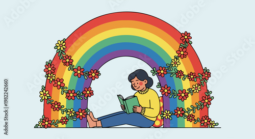 Woman Relaxing Under Rainbow Archway.