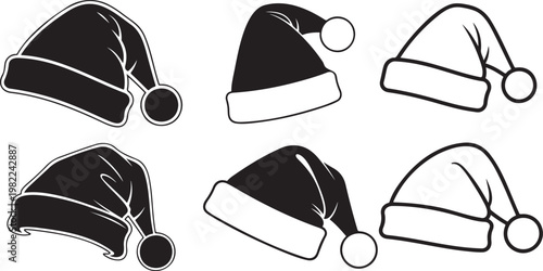 Santa hats simple graphic illustration for festive designs.Black and white santa hats vector illustration.