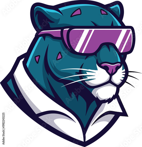 Cool Panther Mascot Wearing Sunglasses Vector Illustration.