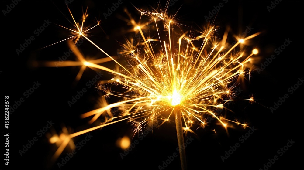 Fototapeta premium Gold Sparks Shine Brightly on a Dark Background in a Moment of Celebration