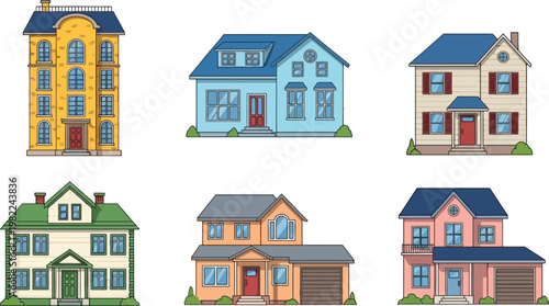 Residential Houses Collection with Different Home Exteriors, Modern and Classic Architecture Buildings, Suburban Property Set Vector Illustration