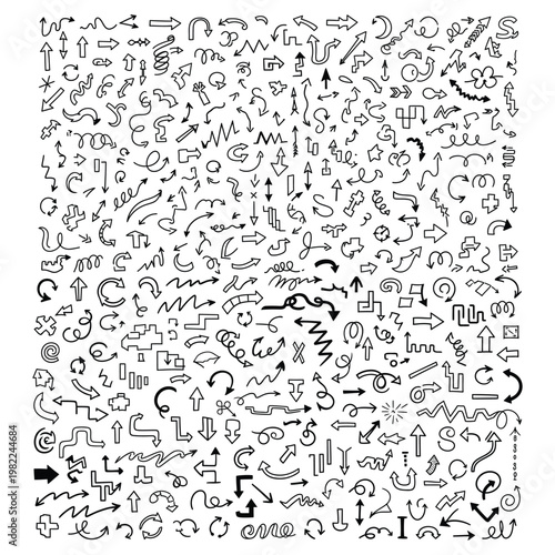 Doodle style arrow collection for graphic design with hand drawn web design direction illustration collection movement straight circular