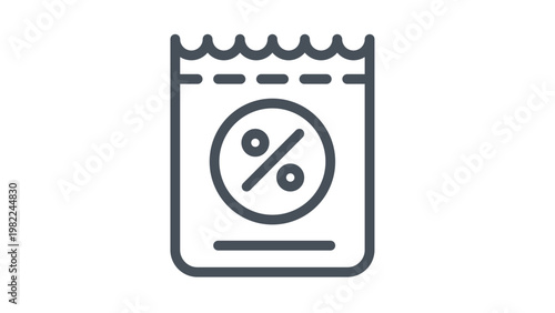 Tableau sur toile Minimalist black vector line icon of a discount coupon or voucher with a percent symbol and perforated edge, isolated on a white background for business, shopping, and marketing designs
