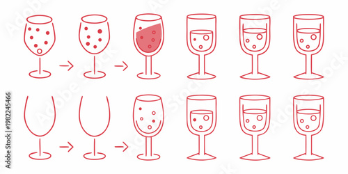 Champagne glasses filling with bubbles a sequential illustration