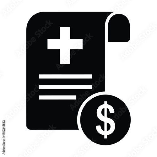 Medical bill with dollar sign healthcare cost icon black and white payment icon medical expense money icon