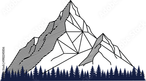 Geometric Mountain Illustration with Forest Design for Adventure, Outdoors, and Nature Artwork