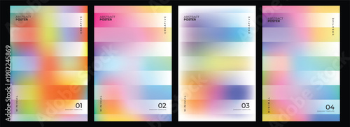 Colorful abstract poster series with rainbow blurred gradients and striped horizontal segments for creative branding projects