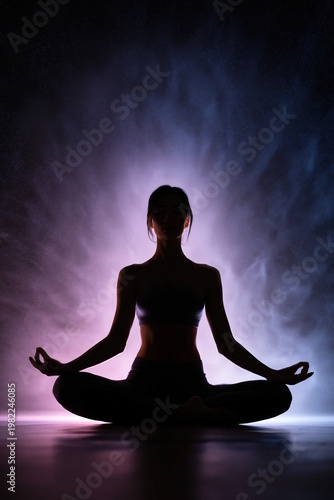 Silhouette Meditating in Cosmic Light Aura With Focus on Mindfulness and Awareness