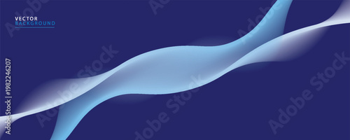 Flowing dark blue curve shape with soft gradient vector abstract background, relaxing and tranquil art, can illustrate health medical or sound of music.
