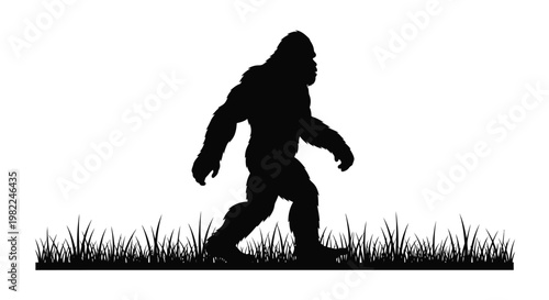 A large dark figure walks through grass a striking silhouette
