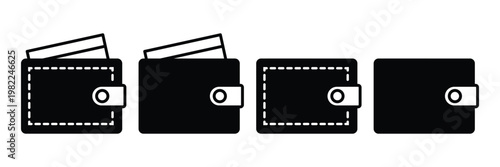 A set of vector wallet icons featuring different styles with outlines and stitching details.