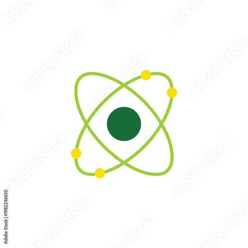 Atom model with nucleus and orbiting electrons, symbolizing science, physics and atomic energy.